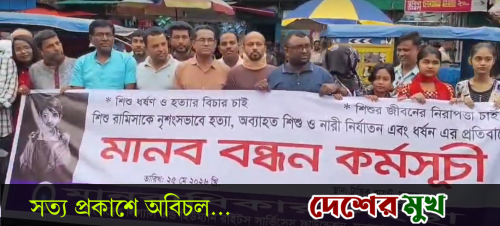 সুনামগঞ্জে মানবাধিকার সংস্হার আয়োজন মানববন্ধন